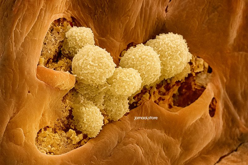 3D Colored SEM of Human Papillomavirus Cells – High-Resolution Scientific Image