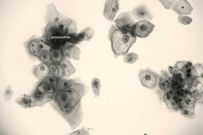 Microscopic Image of Human Papillomavirus (HPV) Cells – High-Resolution Medical Visualization