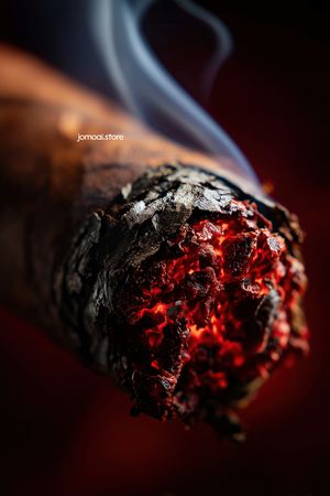Burning Cigar Macro with Glowing Embers and Smoke Trail