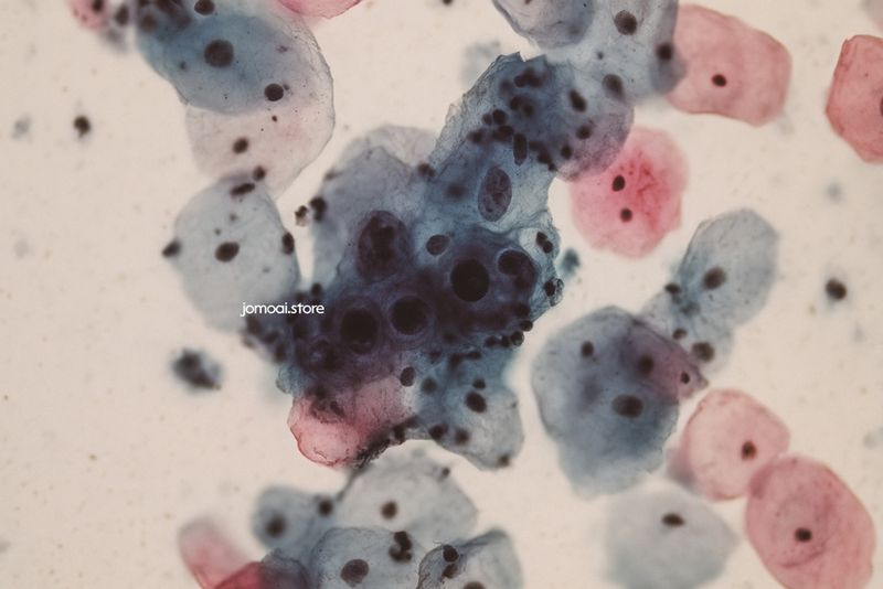 Microscopic View of Cervical Cells Infected by Human Papillomavirus (HPV)