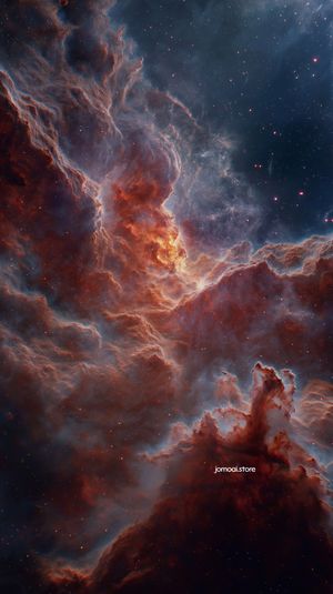 Flying through glowing nebula in deep space