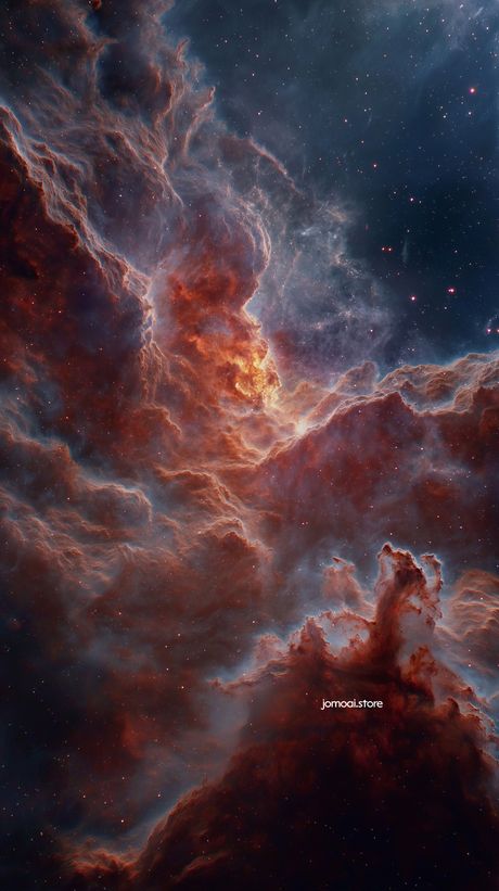 Flying through glowing nebula in deep space