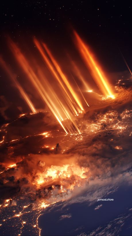 Meteor apocalypse: descent to Earth amid fire and impact