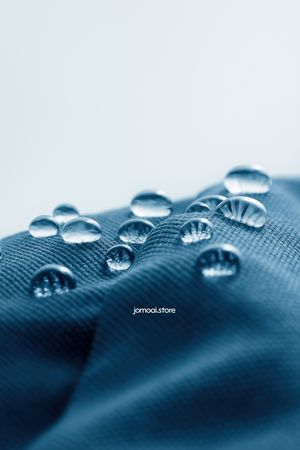 Water-repellent blue fabric with macro droplets