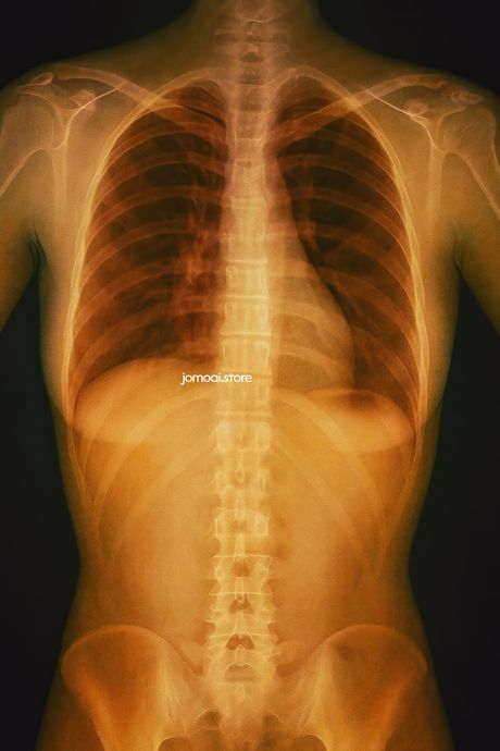 X-ray image of human torso with straight healthy spine