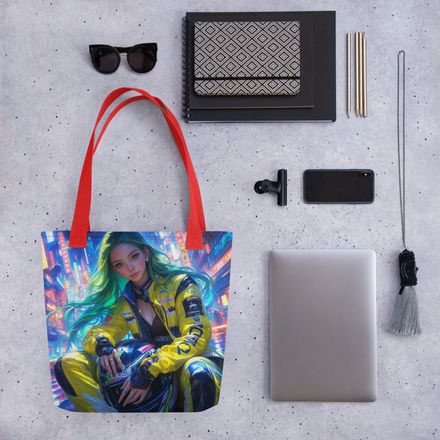 &quot;Neon Glitch Navigator&quot; All-Over Print Tote Bag