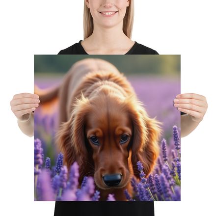 Title: Lavender Dreams: Irish Setter&#x27;s Gaze