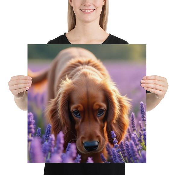 Title: Lavender Dreams: Irish Setter&#x27;s Gaze