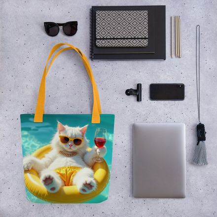 &quot;CEO of Summer&quot; Cat in Pool Float Tote Bag