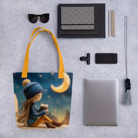 &quot;Crescent Moon Quiet&quot; Cozy Felted Figure Tote Bag