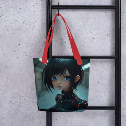 Cyberspace Sentinel - Black Suit Anime Android Premium All-Over Print Tote Bag