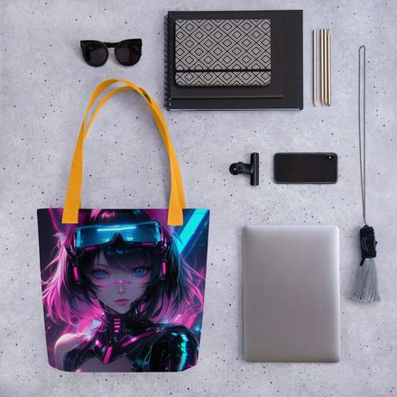 &quot;Neo-Kitty Glitch&quot; All-Over Print Tote Bag