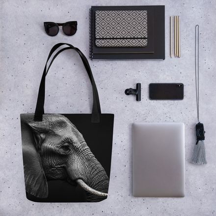 Monochrome Majesty - Black &amp; White Elephant Portrait Premium All-Over Print Tote Bag