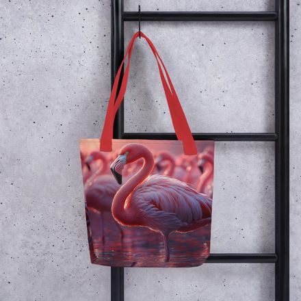 Sunset Pink - Flamingo Flock Premium All-Over Print Tote Bag