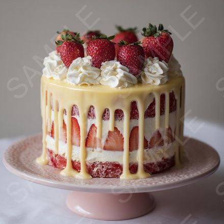 Sweet Drip: 4 AI Digital Prints of a Gourmet Strawberry Naked Cake