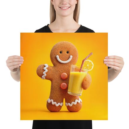 Gingerbread Man with Juice Art Print by WHATAPRINT