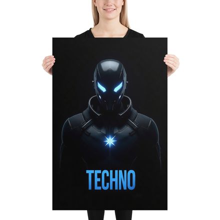TECHNO Guardian: Luminous Sci-Fi Hero Poster