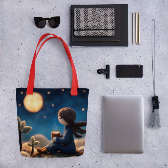&quot;Little Sentinel&quot; Full Moon Whimsy Felt Tote Bag