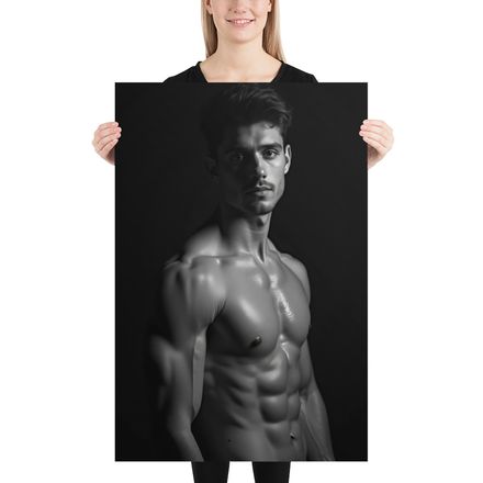 Sculpted in Shadow: Black and White Fitness Poster