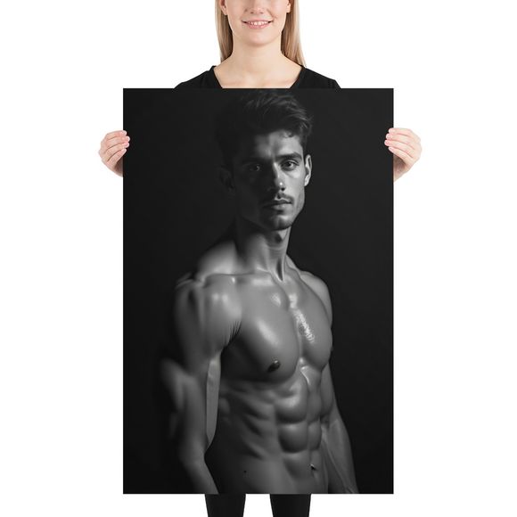 Sculpted in Shadow: Black and White Fitness Poster