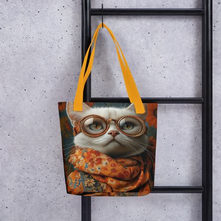  &quot;The Professor&#x27;s Feline Friend&quot; All-Over Print Tote Bag