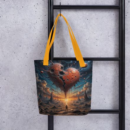 The Heart of a Dying World: A Surreal Tote Bag Design