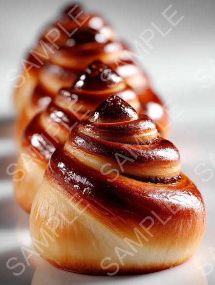Perfect Swirl: 4 AI Digital Prints of Glazed Mini Cinnamon Buns