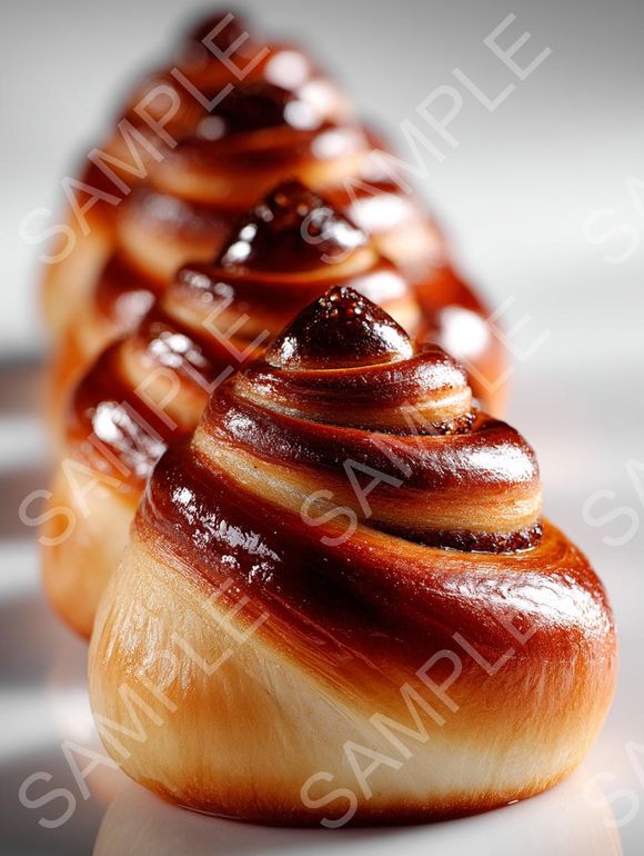 Perfect Swirl: 4 AI Digital Prints of Glazed Mini Cinnamon Buns