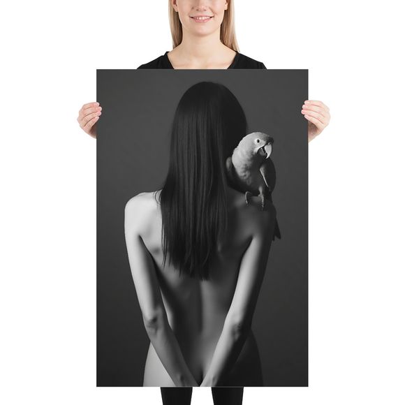 Mystic Companion: Black and White Avian Portrait Poster