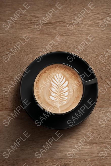 Overhead View of Cappuccino Cup with Perfect Latte Art - AI Photo Bundle
