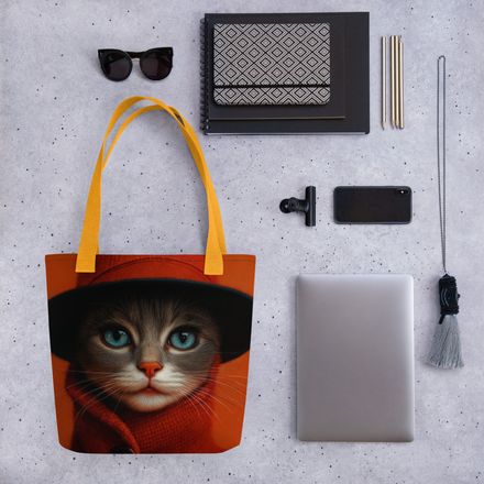 &quot;Red Hat Cat&quot; All-Over Print Tote Bag