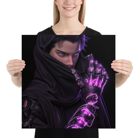 Cyberpunk Enigma: Neon Tech Warrior Poster