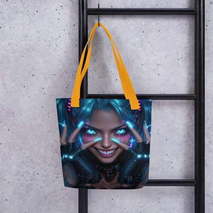 Glitch Grin: A High-Voltage Tote Bag Design