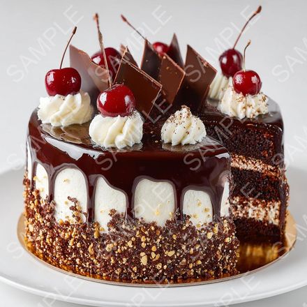 Black Forest Luxury: 4 Ultra-HD AI Prints of a Gourmet Chocolate Cherry Cake