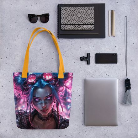  Neo-Tokyo Stare: A Hyper-Vibrant Tote Bag Design