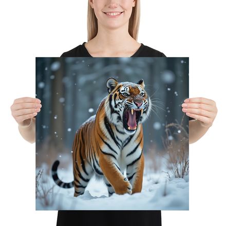 Roaring Majesty: Wild Tiger in Snow Poster