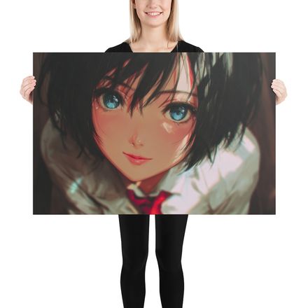 Azure Gaze: Vibrant Anime Portrait Poster
