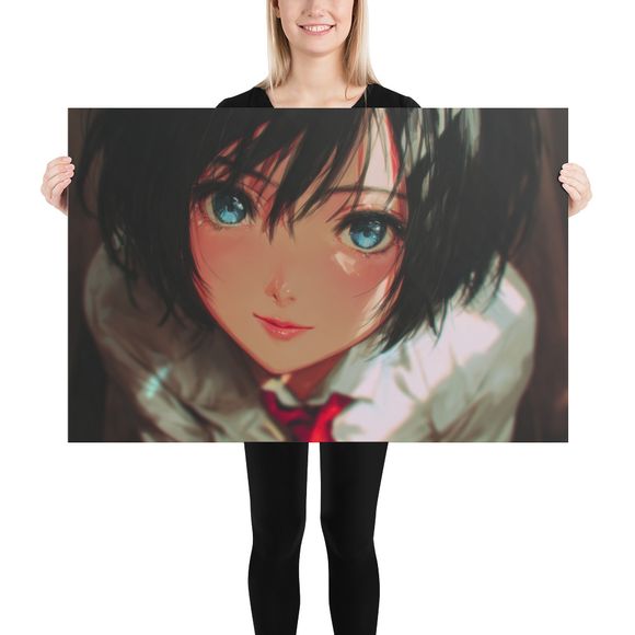 Azure Gaze: Vibrant Anime Portrait Poster