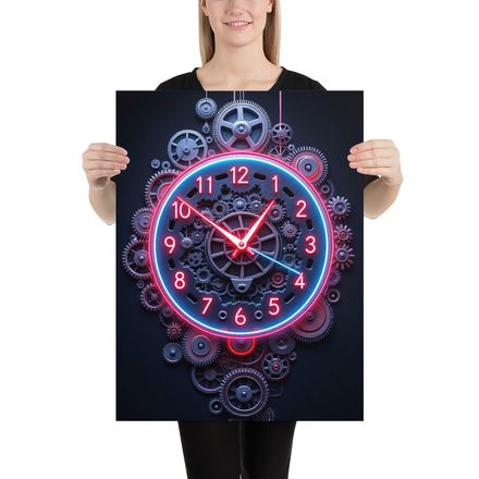 Neon Clockwork Industrial Timepiece Poster
