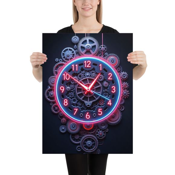 Neon Clockwork Industrial Timepiece Poster