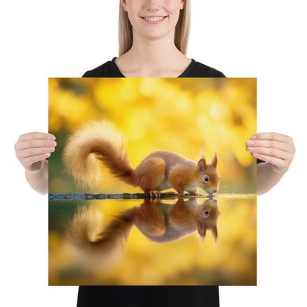 Golden Autumn Squirrel Reflection Art Print by WHATAPRINT