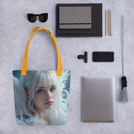 Celestia - Angelic Light and Feather Wings Premium All-Over Print Tote Bag
