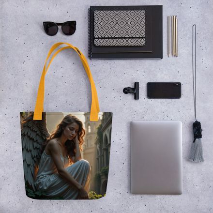 Angel of the Quiet Garden - Ethereal Serenity Premium All-Over Print Tote Bag