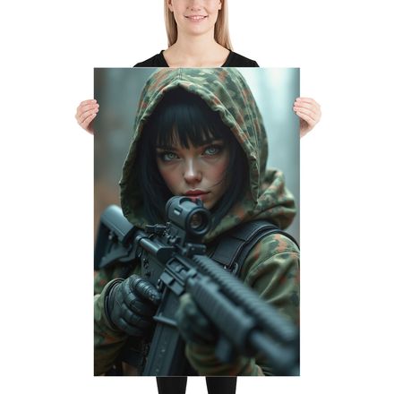 Eyes of the Huntress: Tactical Sniper Portrait Poster