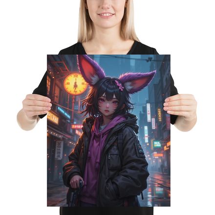 Neon Alley Cat Urban Anime Art Poster
