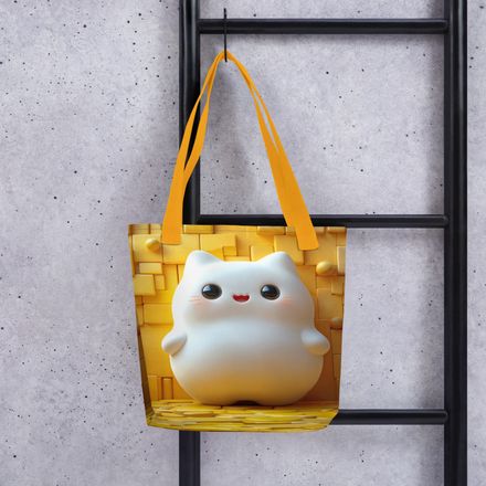 &quot;Chubby Kitty Charm&quot; All-Over Print Tote Bag