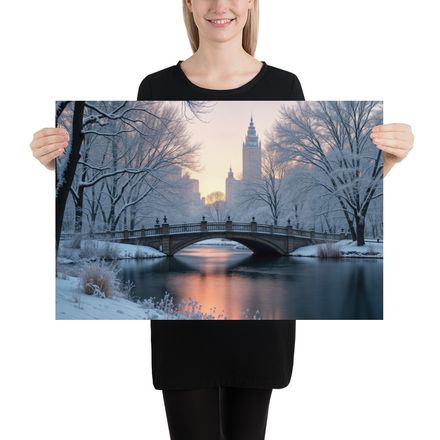 Bow Bridge in Central Park NYC at Dawn After a Snowfall