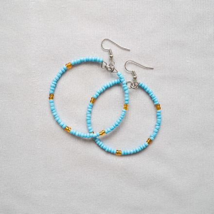 Large Beaded Hoop Earrings - Sky Blue Bliss