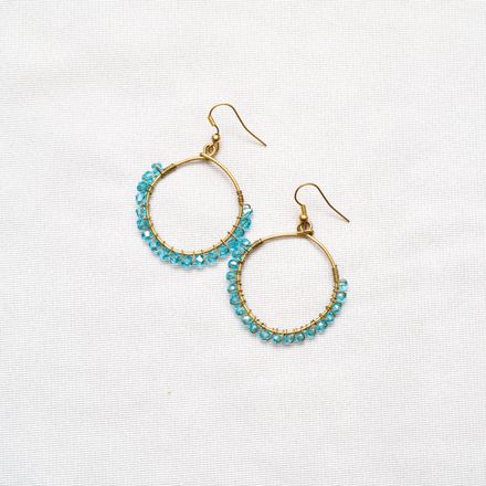 Medium Beaded Hoop Earrings - Ocean Blue