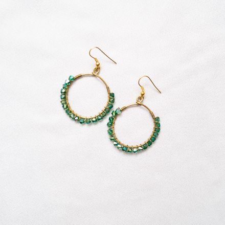 Medium Beaded Hoop Earrings - Jungle Green